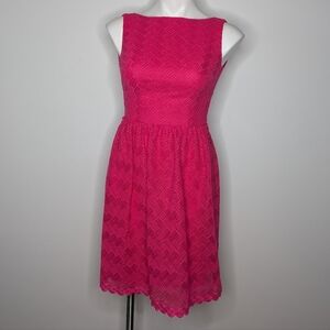 Trina Turk Pink Lace Sleeveless Knee Length Fit & Flare Dress 0